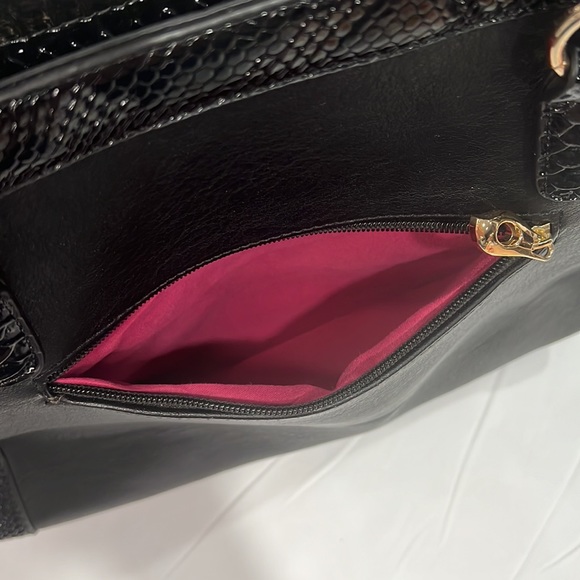 RARE! Michael Kors Limited Edition Blk Leather Tote Reptile Embossed Patent Lthr - Picture 13 of 13